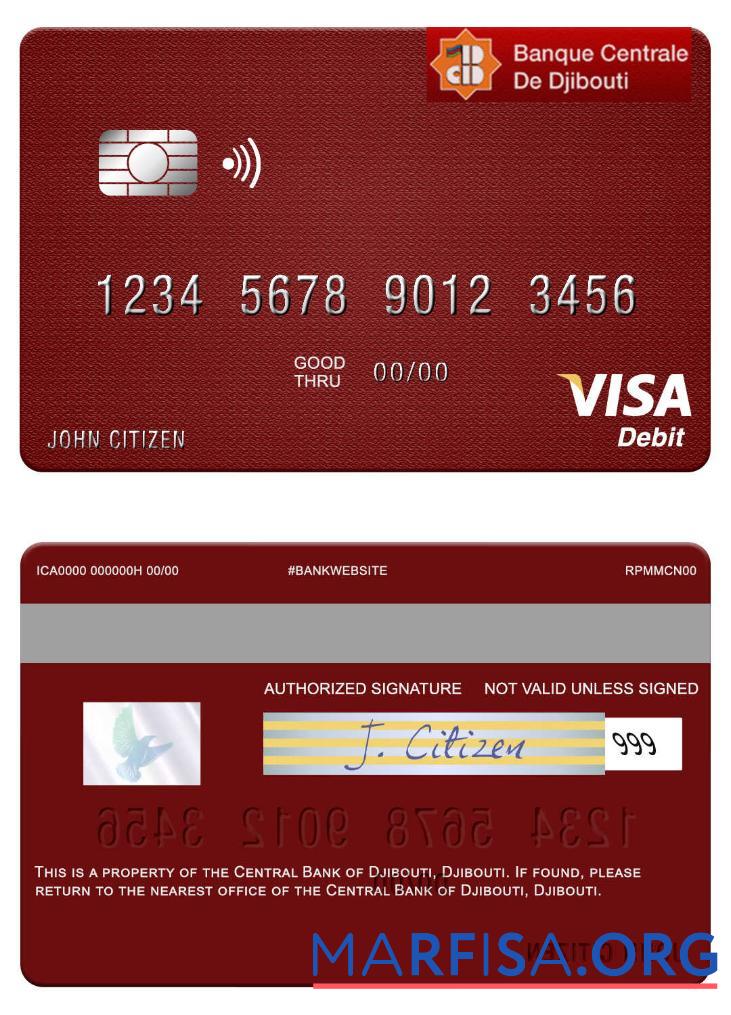 Downloadable Djibouti Central Bank of Djibouti visa debit card sample